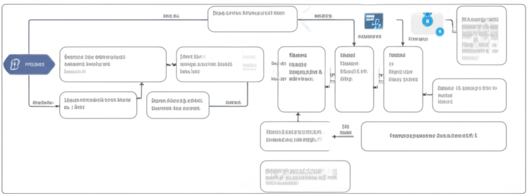 Business process automation workflow diagram showing connected systems and data flow