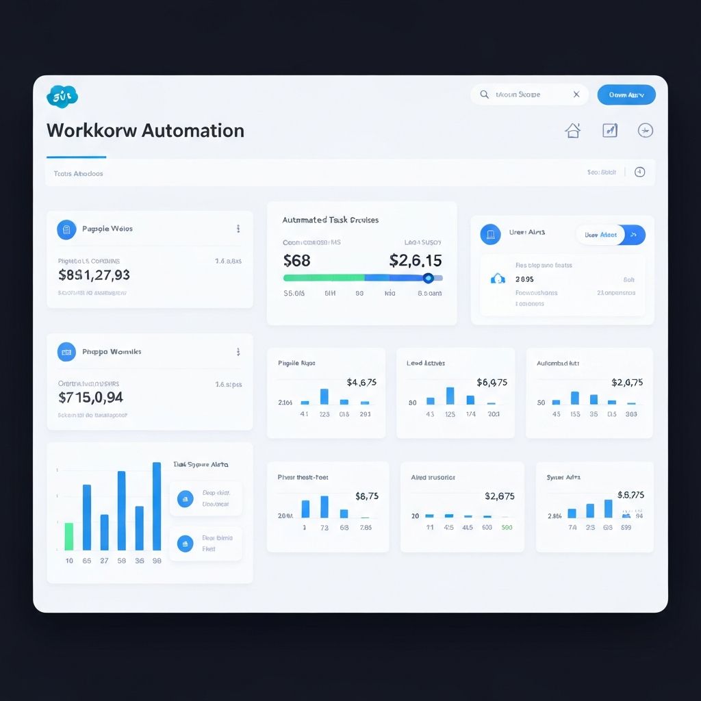 Salesforce workflow automation dashboard showing automated processes and time savings